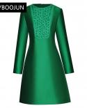Elegant Dresses For Women 2022 Runway Autumn Luxury Designer O Neck Long Sleeves Pan Floral Crystal Vintage Solid Mini D