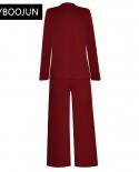 2022 Elegant High Quality Autumn Winter Red Knit Pants Set Women Turn Down Collar Long Sleeve Coat  Fashion Pants 2 Pie