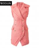Sleevless Tassels French Sweet Style Short Office Lady Tweed Pink Mini Dresses For Women 2022 Luxury Designer Autumn Run