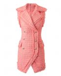 Sleevless Tassels French Sweet Style Short Office Lady Tweed Pink Mini Dresses For Women 2022 Luxury Designer Autumn Run