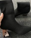 Women Stretch Knitted Boots 7cm 9cm High Heels Ankle Boots Stripper Low Block Heels Lady Warm Winter Plush Chunky Party 