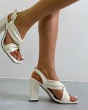 2023 New Summer Women Block115cm High Heels White Square Toe Sandals Black Buclek Strap Sandles Lady Nightclub Shoes La