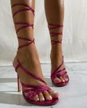 2023 New Summer Women Thin 115cm High Heels Patent Leather Silver Sandals Purple Tie Up Sandals Lady Nightclub Shoes Bi