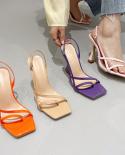 2023 Summer Women Thin 11cm High Heels Purple Sandals Orange Buclek Strap Leather Sandals Lady Party Valentine Shoes Big