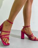 2023 Summer Women Chunky 115cm High Heels Rose Pink Square Toe Sandals Buclek Strap Sandles Lady Nightclub Prom Shoes B
