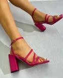 2023 Summer Women Chunky 115cm High Heels Rose Pink Square Toe Sandals Buclek Strap Sandles Lady Nightclub Prom Shoes B