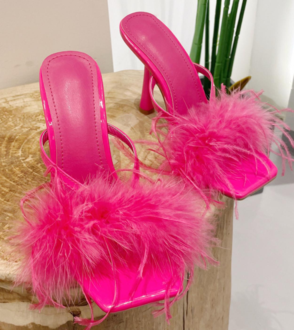 Green fluffy store heels