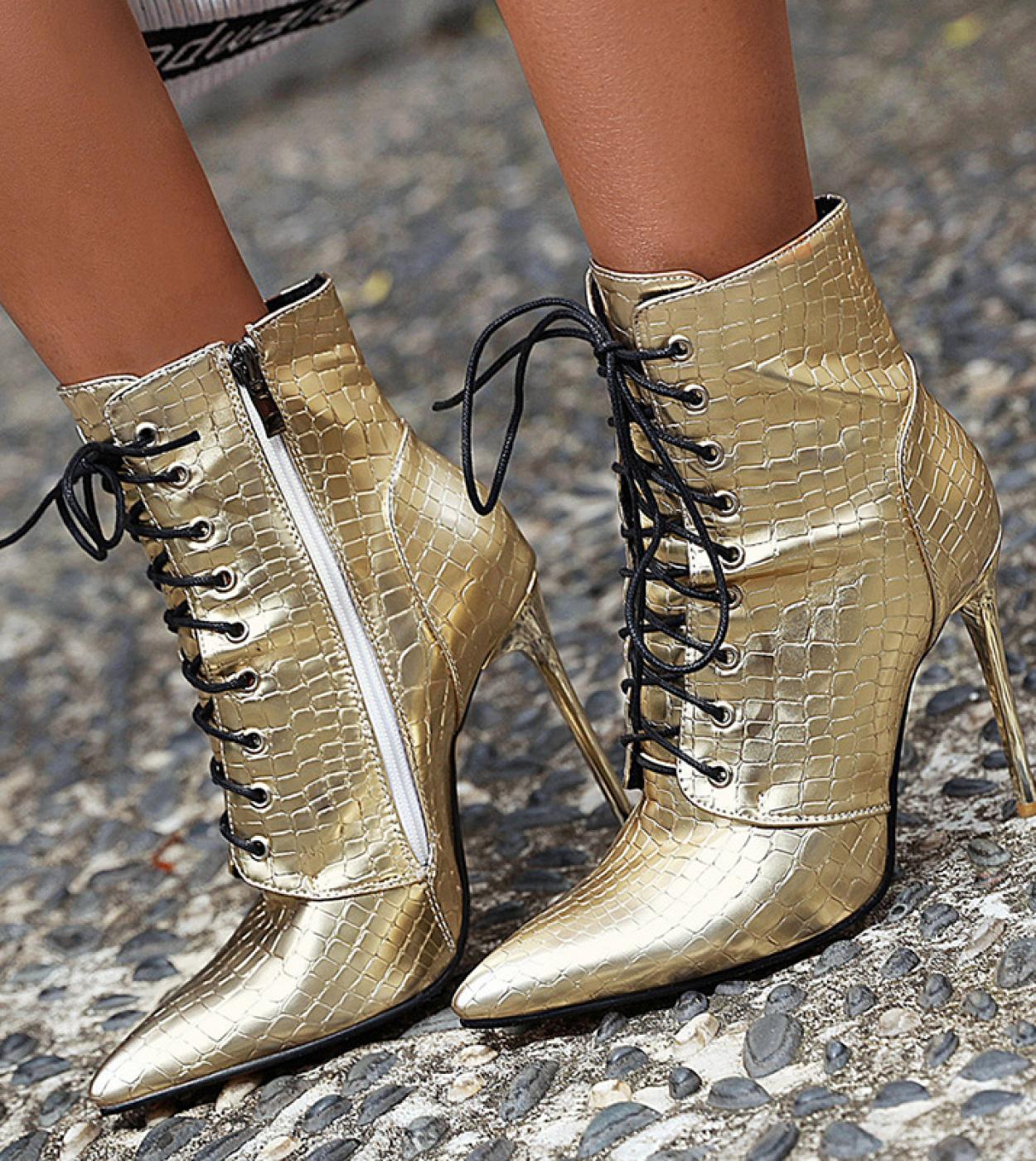 Botines tacon dorado sales