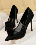 Women Summer Fetish  10cm High Heels Sandals Wedding Mesh Pumps Lady Lace Breathable Scarpins Footwear Pointed Toe Red S