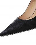 Women Middle Heels Vintage Pumps  8cm 105cm High Heels Pointed Toe Rivets Low Heels Lady Leather Scarpins Slip On Shoes