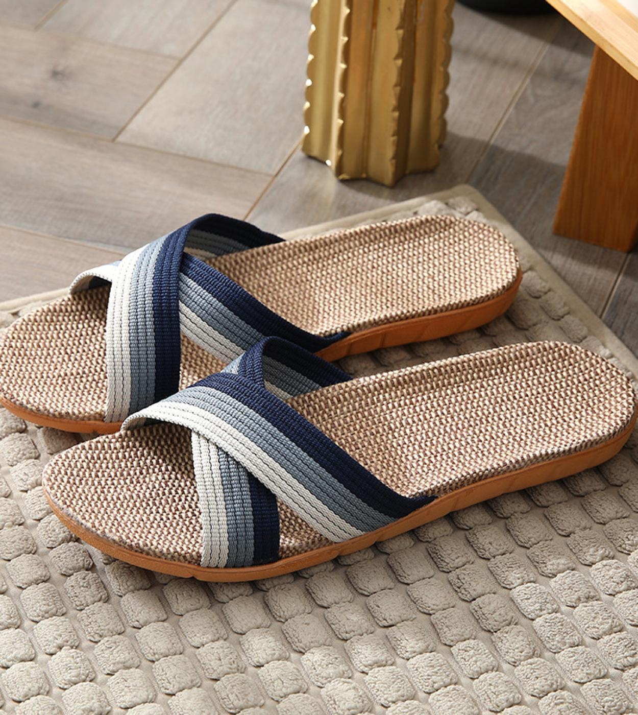 Zapatos de Hombre, Zapatillas de lino para el hogar, zapatos planos con punta abierta para interiores, Zapatillas de playa, sand