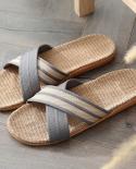 Men Shoes Slippers Linen Home Indoor Open Toe Flat Shoe Beach Slippers Striped Spliced Rubber Sandals Zapatillas Hombre