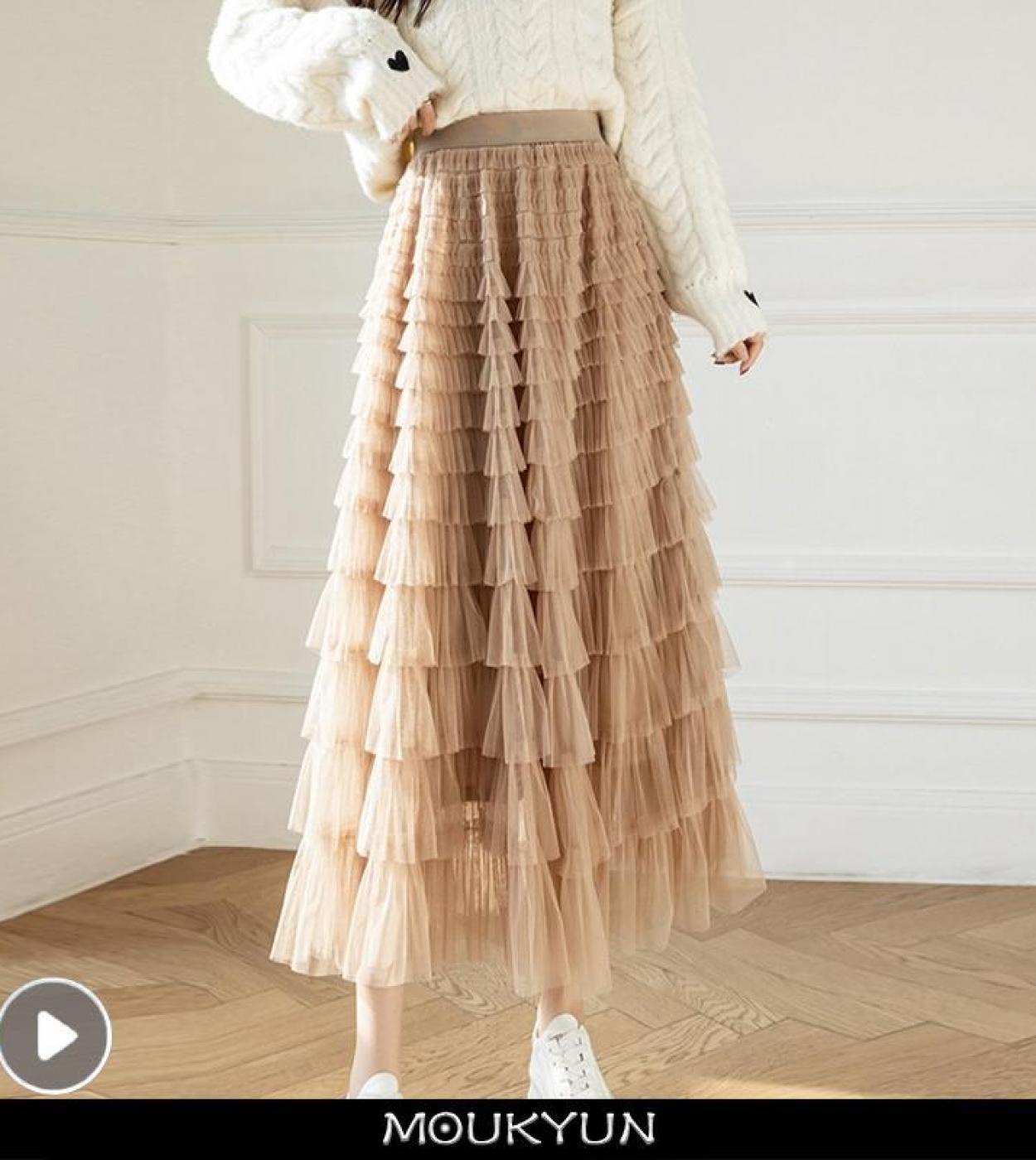 Moukyun Sweet Skirt French Princess Beautiful Thousand Layer Lotus Leaf Mesh Temperament A Line Fairy Female Cake Skirts