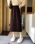 Moukyun Corduroy Thick Warm Skirts Winter Women Loose Mid Calf Skirt Sweet Elegant High Waist Female Young Popular Skirt