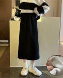 Moukyun Corduroy Thick Warm Skirts Winter Women Loose Mid Calf Skirt Sweet Elegant High Waist Female Young Popular Skirt