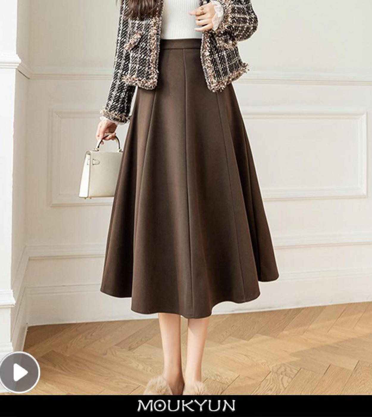 US 33.35 Moukyun Vintage Woolen A Line Skirt Autumn Women High