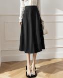 Moukyun Leisure Woolen Skirt Women Mid Length High Waisted Aline Skirts Wool Plated Empire Wiast Mid Calf Skirts Female 