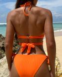  Push Up Bikini 2023 Women Swimwear Halter Brazilian Bikini Set For Small Breasts 2 Piece Swimsuit Bathing Suit Orange