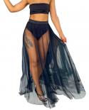 Blesskiss 3 Piece Bikini Set With Mesh Cover Up Skirt Neon High Waist Swimsuit Female Bandeau Padded Swimwear Bathing Su