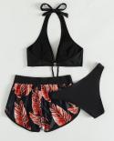 Blesskiss 3 Pieces Swimwear Bikini Set With Shorts High Waist Leaf Beach Summer Push Up Bikini 2022 Women Swimsuit Bathi