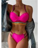 Blesskiss  High Waist Bikini Women Push Up Bra 2023 Summer Halter Neon Red Swimwear Bathing Suit  Bikinis Set