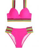 Blesskiss  High Waist Bikini Women Push Up Bra 2023 Summer Halter Neon Red Swimwear Bathing Suit  Bikinis Set