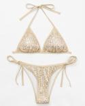 Blesskiss Shiny Sequins Bikini 2023 Womens Swimsuit Padded 2 Pieces Brazilian String Swimwear Bikini Set Bathing Suit