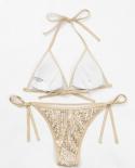 Blesskiss Shiny Sequins Bikini 2023 Womens Swimsuit Padded 2 Pieces Brazilian String Swimwear Bikini Set Bathing Suit
