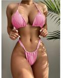 Blesskiss  Micro String Bikini 2023 Women Swimwear Halter Padded Push Up Brazilian Thong Bikini Set Bathing Suit Biquini