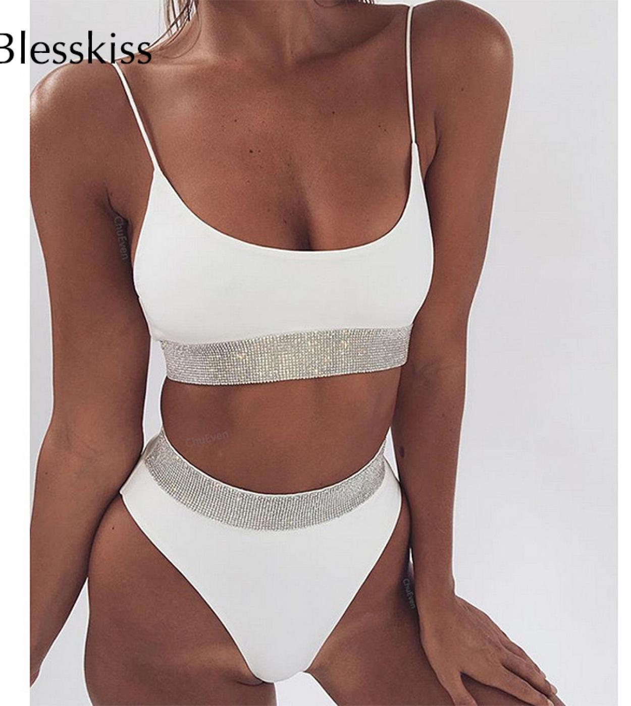 Blesskiss Hot Diamond  High Waist Swimsuit Bikini Women  Sequins Glitter Cut Push Up Swimwear Brazilian Bathing Suit  Bi