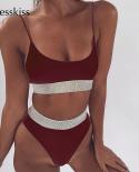Blesskiss Hot Diamond  High Waist Swimsuit Bikini Women  Sequins Glitter Cut Push Up Swimwear Brazilian Bathing Suit  Bi