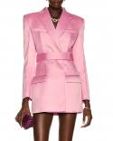 Blazer Dress Women Pink Satin Suit 2022 Spring New Design Personalized Jacket With Belt Light Pink Blazers Women High Qu