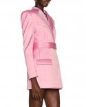 Blazer Dress Women Pink Satin Suit 2022 Spring New Design Personalized Jacket With Belt Light Pink Blazers Women High Qu