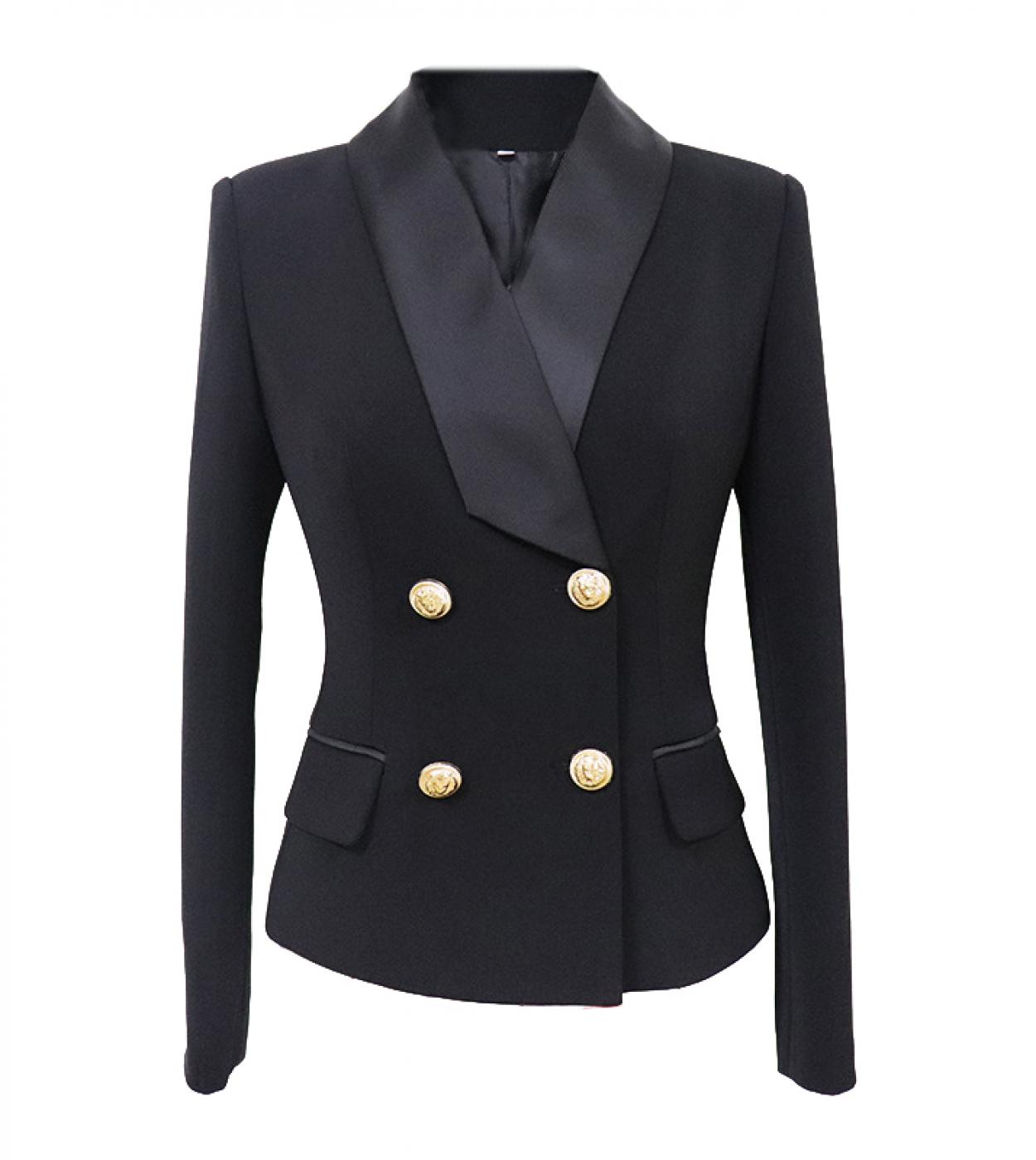 Womens Blazer Black Autumn  New Suit Jacket Classic Double Breasted Button Office Ladies Slim Shawl Collar Women Jacket