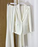 Beaded Rhinestone Blazer Pants Suits Women Black White Bead Diamond Crystal Slim Fit Handmade Pants Sets Two Pieces Sets