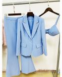 3 Pcs Set Blingbling Blazer Sky Blue  Designer Pantsuits Women Set Single Button Diamonds Beaded Camis Pants Blazer Suit