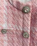 Pink Plaid Woven Woolen Women Jacket Coat  Autumn Winter Custom Fabric Diamond Button Short Jackets Coats Women High Qua