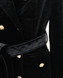 Velvet Trench Coat Autumn Winter 2022 New Double Row Belt Buckle Lion Button Thick Cotton Black Velvet Long Trench Coat 