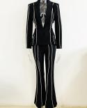 Moda Hollow Out Pantsuits Diamonds Chain Blazer Suit Mujer Boda Black Flare Pants Conjuntos de dos piezas Beading Jacket Ou