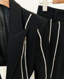Fashion Hollow Out Pantsuits Diamonds Chain Blazer Suit Women Wedding Black Flare Pants Two Piece Sets Beading Jacket Ou
