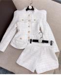 Shorts Blazer Suit Women White Black Tweed  New Autumn Bright Silk Tweed Blazer Shorts Suit Two Piece Sets High Quality 