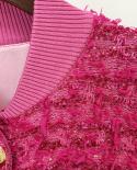 Knitted Baseball Jacket Hot Pink 2022 Autumn Winter New Design Fashion Gold Lion Button Sequins Knit Baseball Coat Women