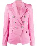 Pink Denim Jackets Blazer Suit Slim Silver Doublebreasted Button Long Sleeve Female Notched Collar Ladies Blazer Jacket 