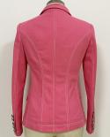 Pink Denim Jackets Blazer Suit Slim Silver Doublebreasted Button Long Sleeve Female Notched Collar Ladies Blazer Jacket 