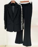 Pantsuits Blazers Rhinestone Blazer Pants Women Black White Bead Diamond Crystal Handmade Pants Sets Two Pieces Sets Out