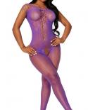  Perspective Fishnet Bodysuit Open Crotch Bodystocking Women Transparent Mesh Catsuit Hot  Lingerie Tights  Clothes  Ted