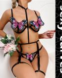  Bra Set Transparent See Through Bra And Panty Set Garter Perspective Butterfly Mesh Lace Lingerie Set Ladies Underwear 