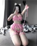  Costumes Lolita Women  Lingerie Set Cute Ruffles Lace Ladies Kawaii Babydoll Soft Girl Pajamas Cosplay Outfit 3 Color