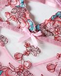 New Womens Embroidered Backless Hollow Mesh Flower Bodysuit Garter Belt Tight  Belt Steel Ring Female  Lingerie Set  Br
