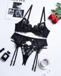  Lingerie Luxury Lace Embroidery Fancy Underwear 3pieces Pushup  Bra And Briefs Set Transparent  Thongs  Bra  Brief Set